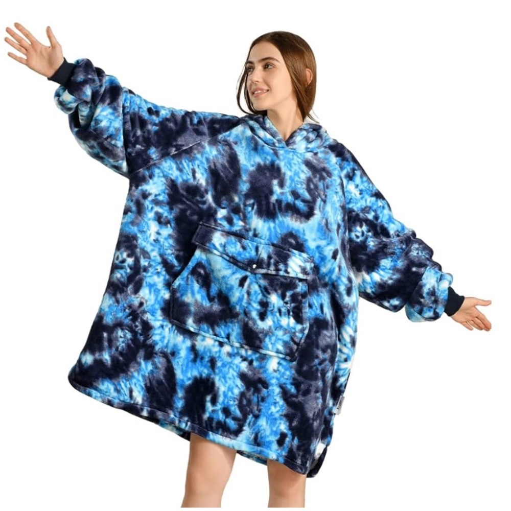 Krifey New Without Tags. Wearable Blanket Hoodie. Black and Blue Tie-Dye Hoodie.